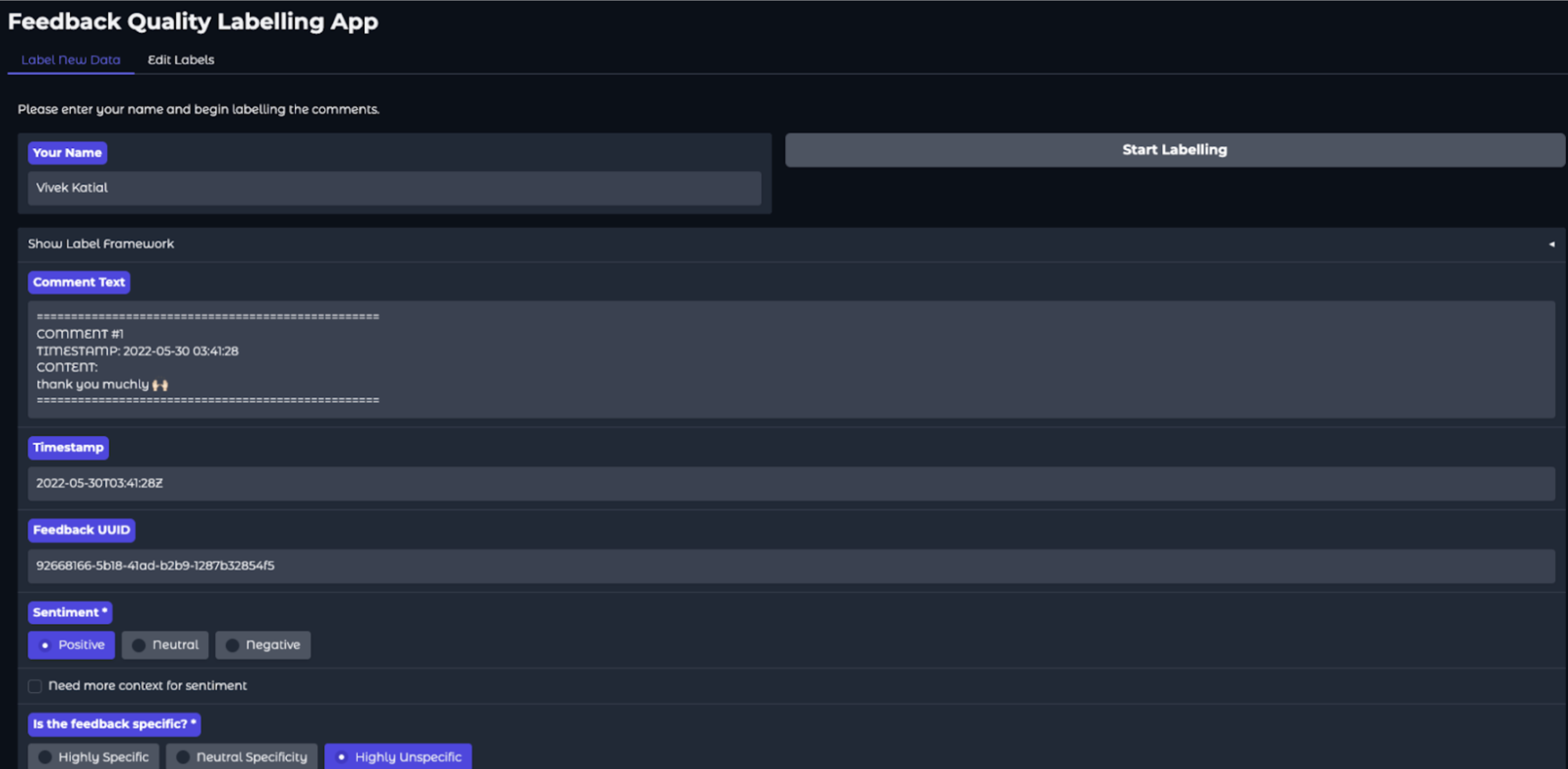 Feedback Quality Labelling App
